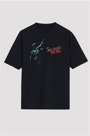 Metallica Baskılı Unisex Siyah Oversize Tişört - Tshirt