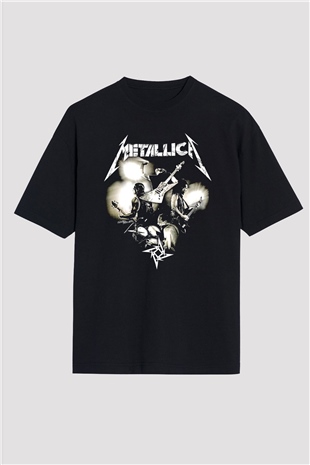 Metallica Baskılı Unisex Siyah Oversize Tişört - Tshirt