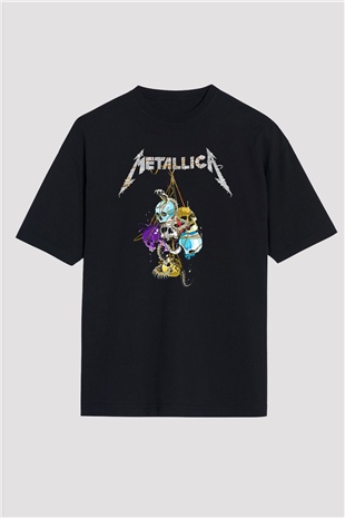 Metallica Baskılı Unisex Siyah Oversize Tişört - Tshirt
