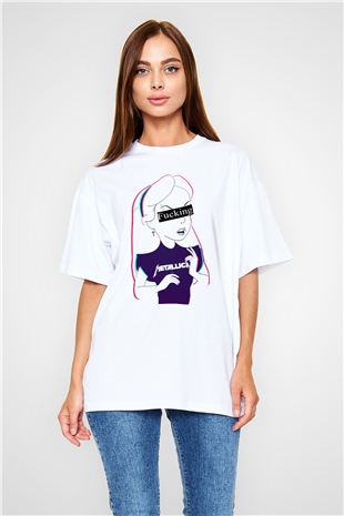 Metallica Beyaz Unisex Oversize Tişört T-Shirt