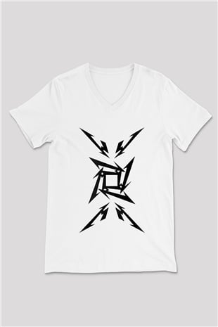 Metallica Beyaz Unisex V Yaka Tişört T-Shirt