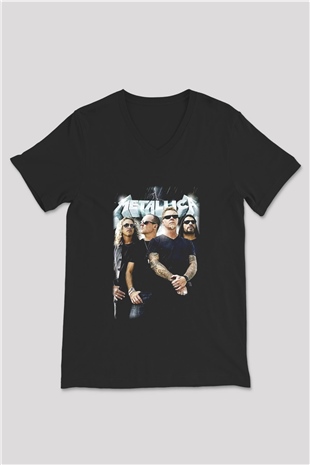 Metallica Group Siyah Unisex V Yaka Tişört T-Shirt