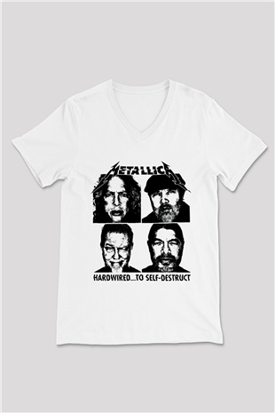 Metallica Hardwired To Self Destruct Beyaz Unisex V Yaka Tişört T-Shirt