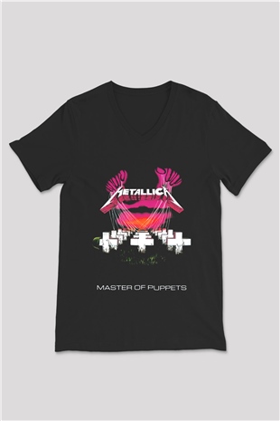 Metallica Master Of Puppets Siyah Unisex V Yaka Tişört T-Shirt