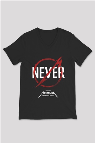 Metallica Never Siyah Unisex V Yaka Tişört T-Shirt