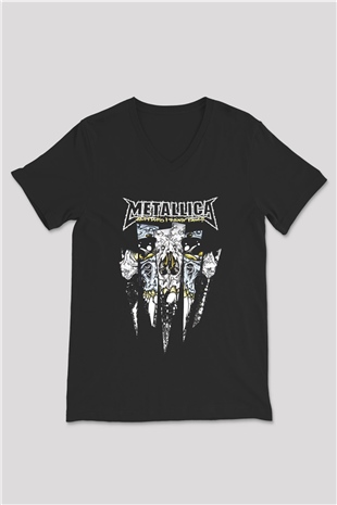 Metallica Siyah Unisex V Yaka Tişört T-Shirt