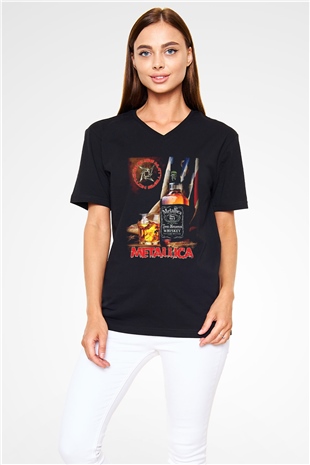 Metallica Siyah Unisex V Yaka Tişört T-Shirt