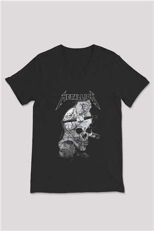 Metallica Siyah Unisex V Yaka Tişört T-Shirt