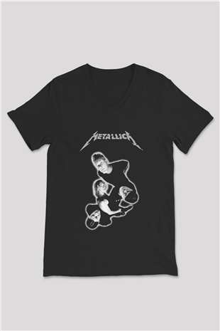 Metallica Siyah Unisex V Yaka Tişört T-Shirt