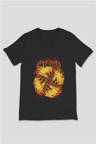 Metallica Siyah Unisex V Yaka Tişört T-Shirt