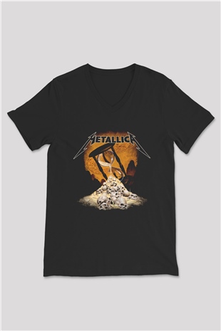 Metallica Siyah Unisex V Yaka Tişört T-Shirt