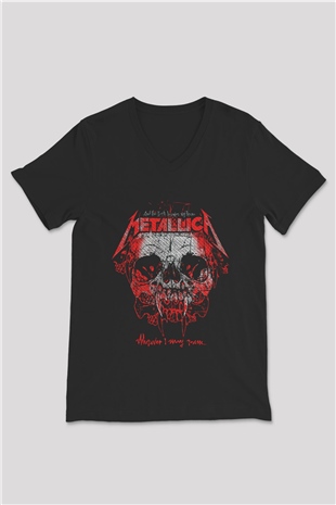 Metallica Siyah Unisex V Yaka Tişört T-Shirt