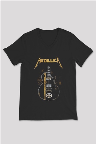Metallica Siyah Unisex V Yaka Tişört T-Shirt