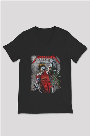 Metallica Siyah Unisex V Yaka Tişört T-Shirt