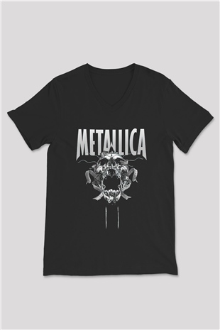 Metallica Siyah Unisex V Yaka Tişört T-Shirt