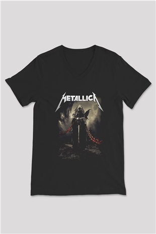 Metallica Siyah Unisex V Yaka Tişört T-Shirt