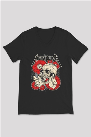 Metallica Siyah Unisex V Yaka Tişört T-Shirt