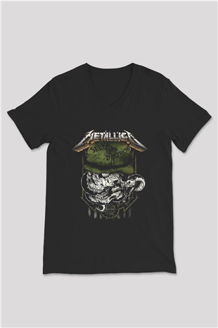 Metallica Siyah Unisex V Yaka Tişört T-Shirt