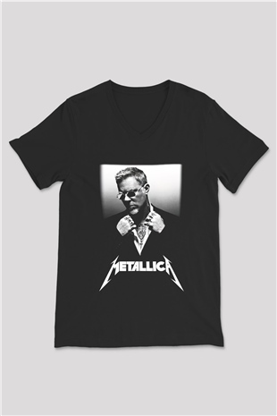 Metallica Siyah Unisex V Yaka Tişört T-Shirt