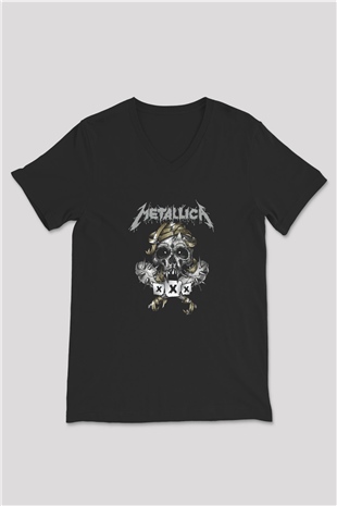 Metallica Siyah Unisex V Yaka Tişört T-Shirt
