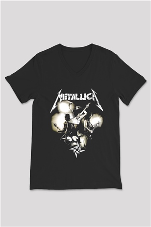 Metallica Siyah Unisex V Yaka Tişört T-Shirt