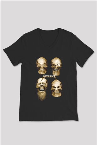 Metallica Siyah Unisex V Yaka Tişört T-Shirt