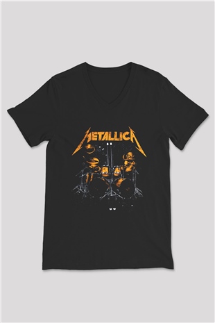 Metallica Siyah Unisex V Yaka Tişört T-Shirt