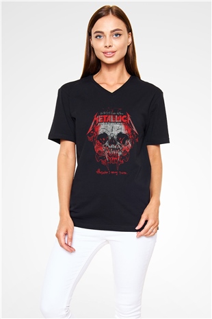 Metallica Siyah Unisex V Yaka Tişört T-Shirt