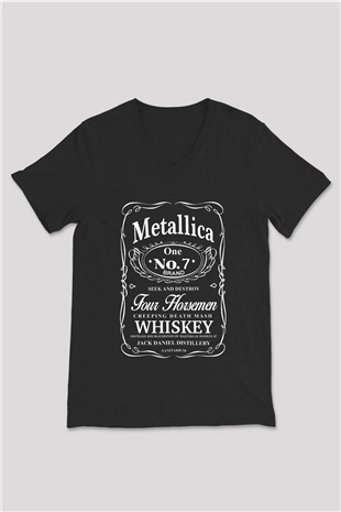 Metallica Whiskey Siyah Unisex V Yaka Tişört T-Shirt