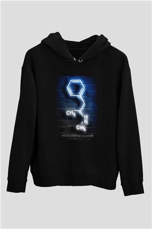 Metamfetamin Molekül Neon Baskılı Unisex Siyah Kapüşonlu Sweatshirt