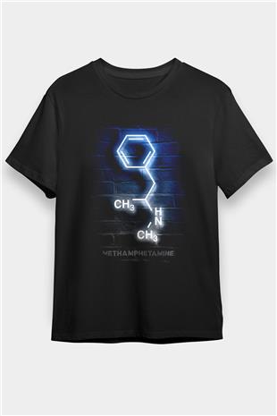 Metamfetamin Molekül Neon Baskılı Unisex Siyah Tişört - Tshirt