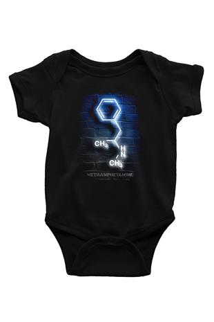 Metamfetamin Molekül Neon Baskılı Unisex  Siyah Bebek Body - Zıbın