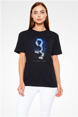 Metamfetamin Molekül Neon Baskılı Unisex Siyah Tişört - Tshirt