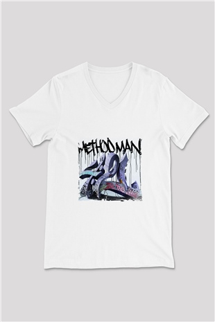 Method Man Baskılı Beyaz V Yaka Unisex Tişört