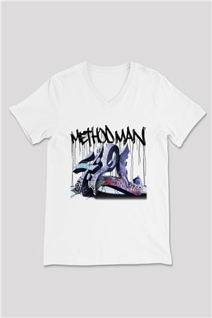 Method Man Beyaz Unisex V Yaka Tişört T-Shirt