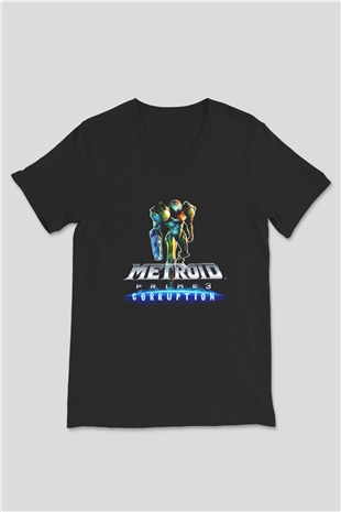 Metroid Prime Siyah Unisex V Yaka Tişört