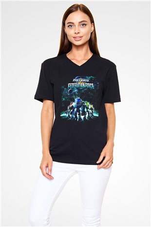 Metroid Prime Siyah Unisex V Yaka Tişört