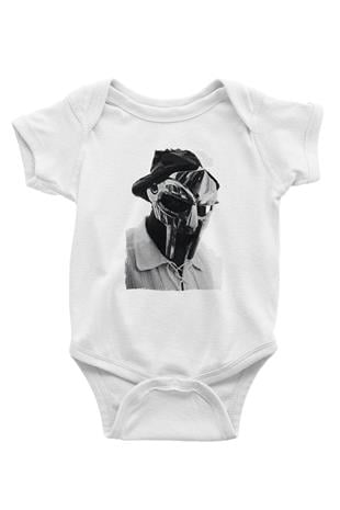 Mf Doom Baskılı Beyaz Unisex Bebek Body - Zıbın