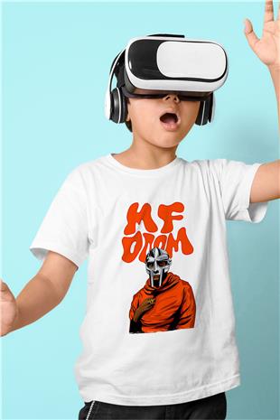 Mf Doom Baskılı Beyaz Unisex Beyaz Çocuk Tişört - Tshirt