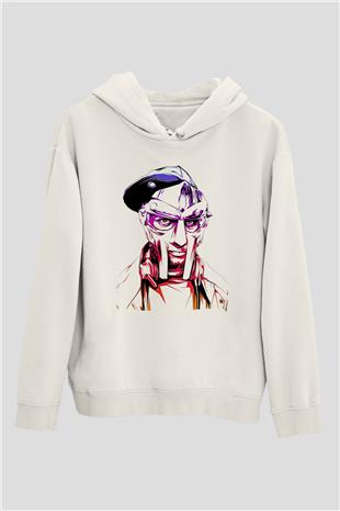 Mf Doom Baskılı Beyaz Unisex Kapüşonlu Sweatshirt