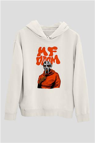 Mf Doom Baskılı Beyaz Unisex Kapüşonlu Sweatshirt