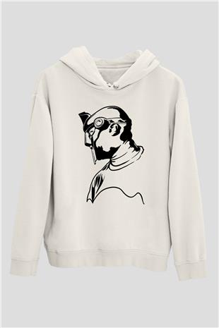 Mf Doom Baskılı Beyaz Unisex Kapüşonlu Sweatshirt