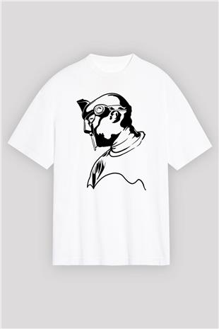 Mf Doom Baskılı Beyaz Unisex Oversize Tişört - Tshirt