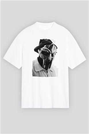 Mf Doom Baskılı Beyaz Unisex Oversize Tişört - Tshirt