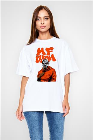 Mf Doom Baskılı Beyaz Unisex Oversize Tişört - Tshirt
