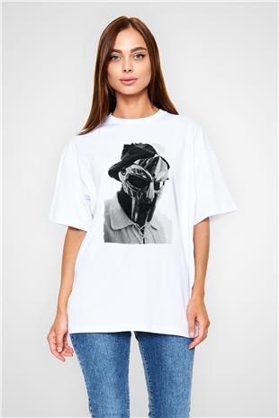 Mf Doom Baskılı Beyaz Unisex Oversize Tişört - Tshirt