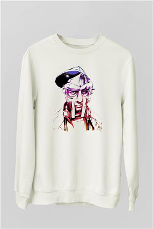 Mf Doom Baskılı Beyaz Unisex Sweatshirt
