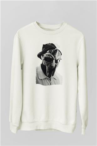 Mf Doom Baskılı Beyaz Unisex Sweatshirt