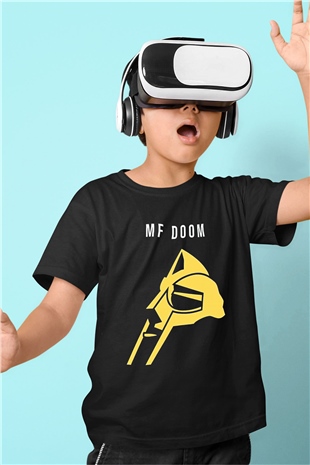 Mf Doom Baskılı Unisex Siyah Çocuk Tişört - Tshirt