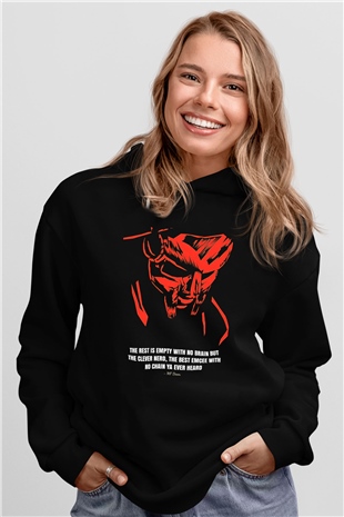 Mf Doom Baskılı Unisex Siyah Hoodie